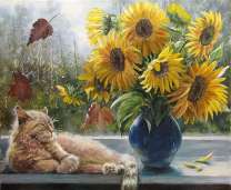 Без бренда «Подсолнухи в синей вазе возле кота» в Санкт-Петербурге