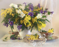 Без бренда «Натюрморт из мимоз и колокольчиков (20шт)» в Санкт-Петербурге