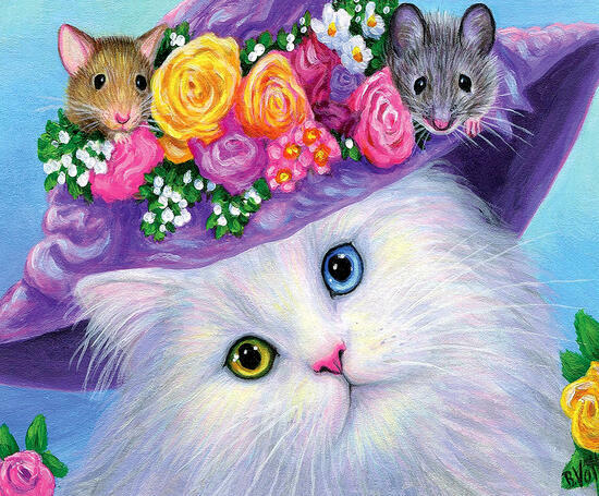 Картина по номерам 40x50 Кошечка с мышами на голове