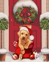 Щенок на крыльце в Рождество