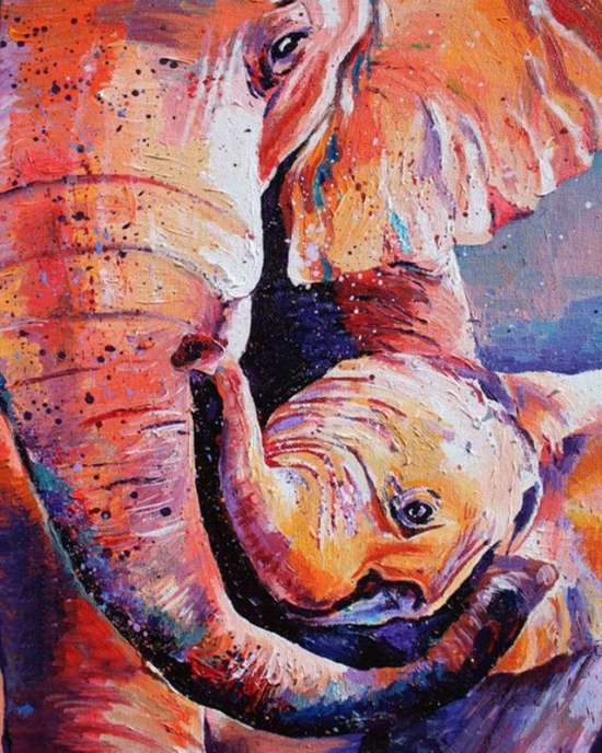 Картина по номерам 40x50 Слоненок и его мама