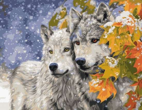 Картина по номерам 40x50 Два волка под снегом в лесу