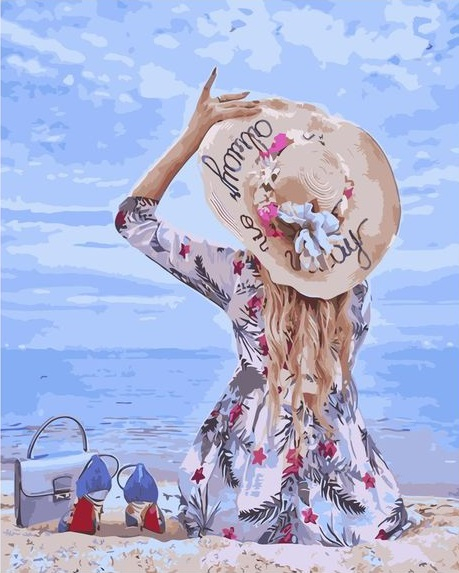 Картина по номерам 40x50 Девушка в летнем платье на берегу моря