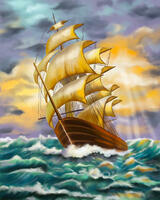 Картина по номерам «Фрегат в море на рассвете»