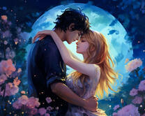 Пара обнимается на фоне луны