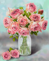 Без бренда «Розовые розы в прозрачной вазе с водой» в Санкт-Петербурге