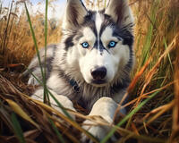 Картина по номерам «Хаски в осенней траве»