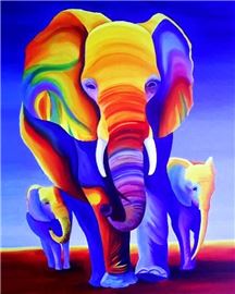 Алмазная мозаика 40x50 Семья слонов в радужных цветах