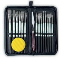 Без бренда «Коробка 50 шт.: Набор кистей для рисования в чехле, премиум набор (15 нейлоновых кистей, 1 мастихин) белые» в Санкт-Петербурге