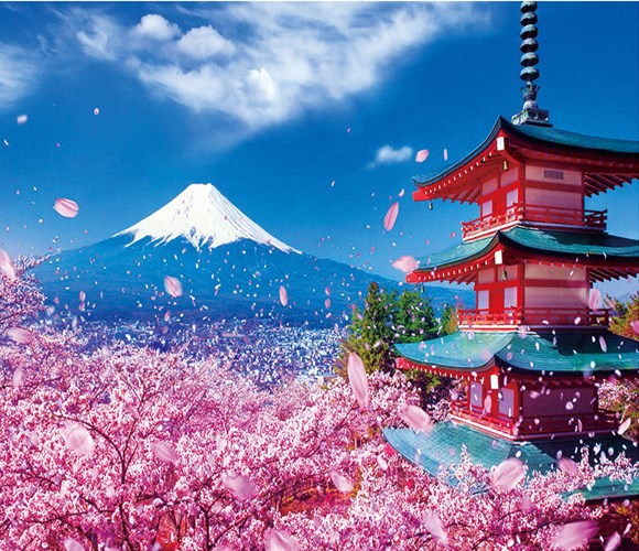 Купить японский храм, гора фуджи и цвет сакуры, алмазная вышивка за 663.00  р в Санкт-Петербурге с доставкой