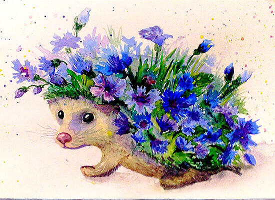 Картина по номерам 40x50 Милый ёж с цветочками в иголках