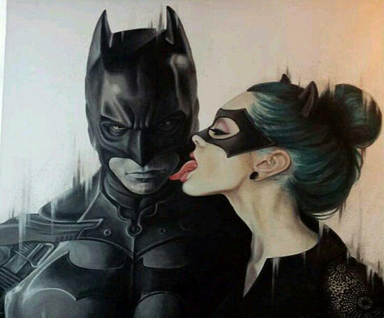 Картина по номерам 40x50 Страстная женщина-кошка и Batman