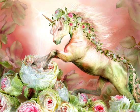 Картина по номерам 40x50 Единорог в цветах роз
