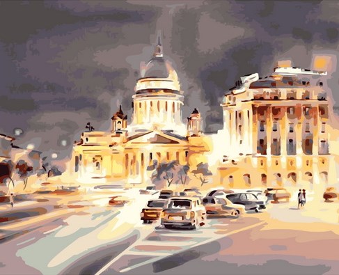 Картина по номерам 40x50 Огни и автомобили ночного города
