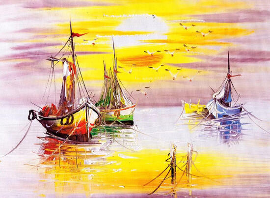 Картина по номерам 40x50 Лодки на якоре у берега