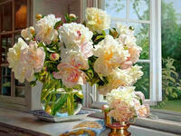 Без бренда «Ваза с букетом белых пионов у окна» в Санкт-Петербурге в интернет-магазине  в Санкт-Петербурге Без бренда «Ваза с букетом белых пионов у окна» в Санкт-Петербурге