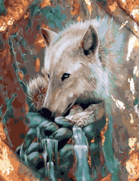 Картина по номерам 40x50 Белый волк у воды