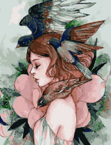 Без бренда «Девушка с большим цветком и птицы» в Санкт-Петербурге в интернет-магазине  в Санкт-Петербурге Без бренда «Девушка с большим цветком и птицы» в Санкт-Петербурге