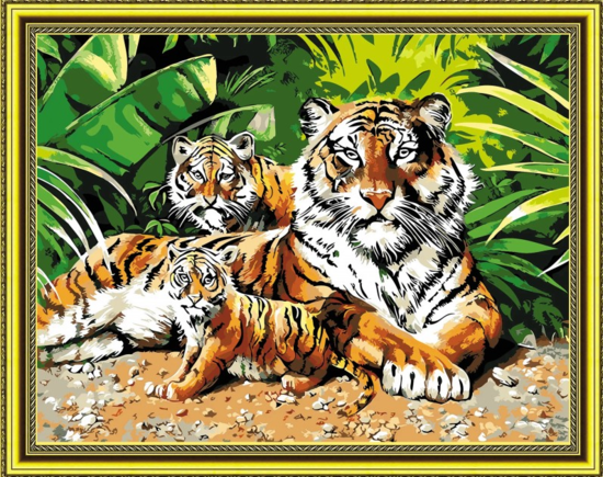 Алмазная мозаика 40x50 Тигриное семейство