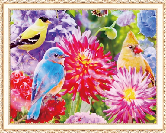 Алмазная мозаика 40x50 Яркие птички в цветах