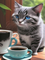 Голубоглазый котёнок и кофе