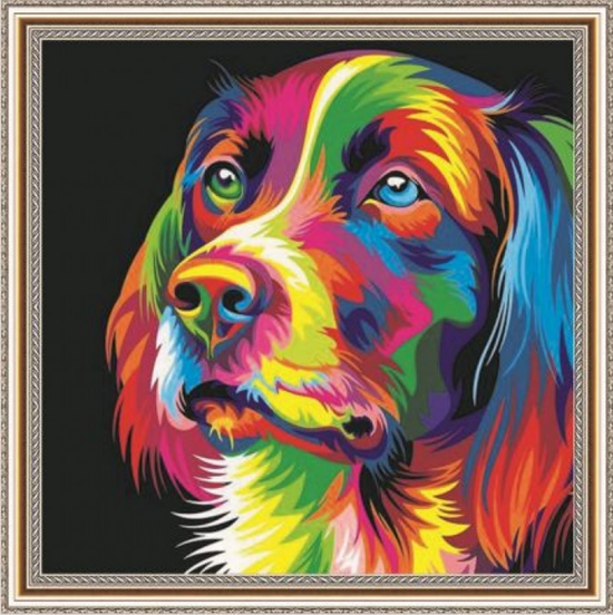 Алмазная мозаика 30x30 Портрет пса на черном фоне