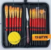 Без бренда «Набор кистей для рисования в чехле, премиум набор (15 нейлоновых кистей, 1 мастихин) красные» в Санкт-Петербурге