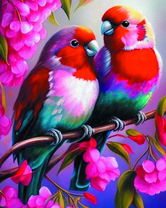 Разноцветные попугайчик на цветущей ветке