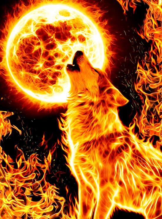 Алмазная мозаика частичная выкладка 21x25 Огненный волк и луна