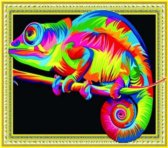 Алмазная мозаика 5D 40x50 Яркий хамелеон в стиле поп-арт