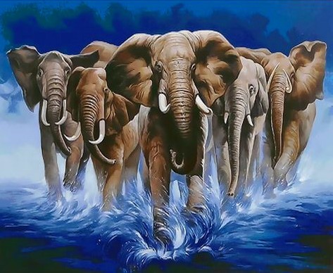 Картина по номерам 40x50 Стадо слонов идет по реке
