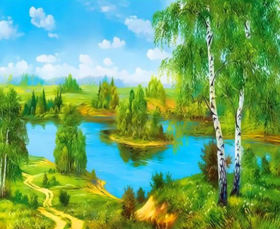 Картина по номерам 30x40 Летний пейзаж с широкой рекой