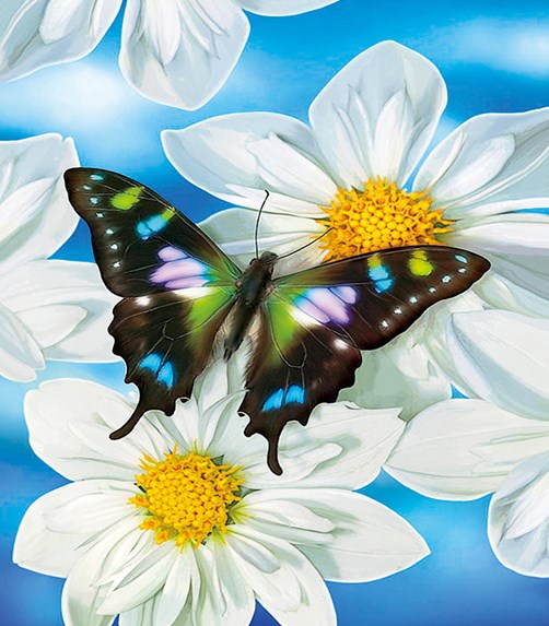Алмазная мозаика частичная выкладка 21x25 Бабочка на красивых ромашках