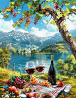 Без бренда «Винный натюрморт с бокалами, бутылкой вина, фруктами и ягодами» в Санкт-Петербурге