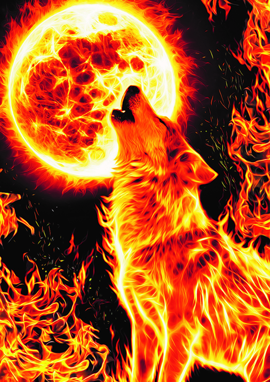 Алмазная мозаика 30x40 Огненный волк и луна