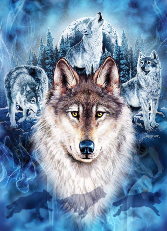 Алмазная мозаика 30x40 Волки на фоне зимнего заснеженного леса