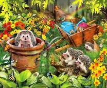 Ежики в цветочном саду