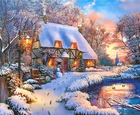 Картина по номерам 30x40 Загородный домик покрыт густым снегом