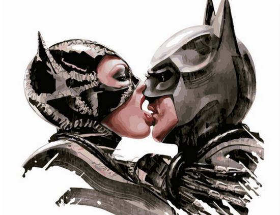 Картина по номерам 40x50 Поцелуй Бэтмена и женщины кошки