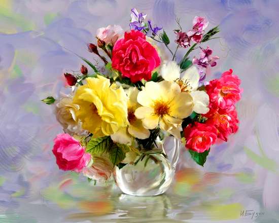 Картина по номерам 40x50 Букет из разноцветных роз