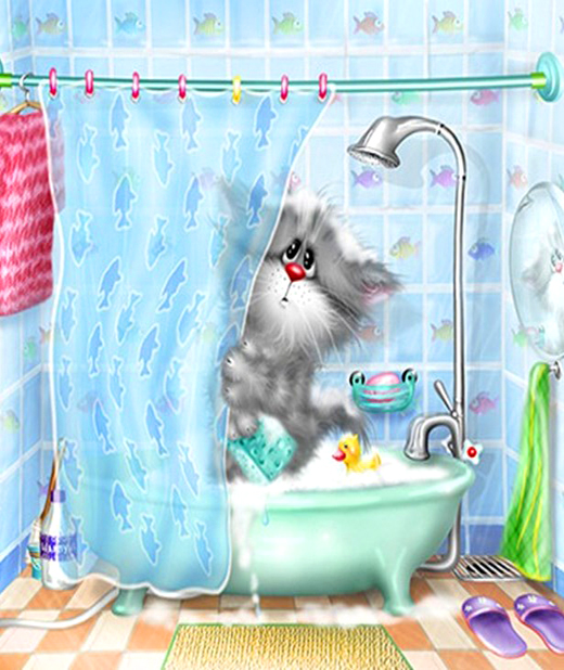 Картина по номерам 40x50 Серый котёнок в ванной