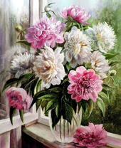 Без бренда «Пионы в прозрачной вазе у окна» в Санкт-Петербурге