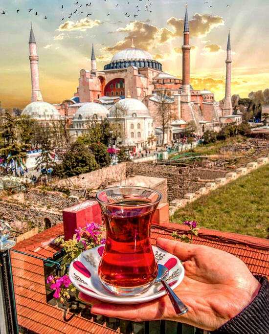 Картина по номерам 40x50 Чай на фоне мечети Стамбула