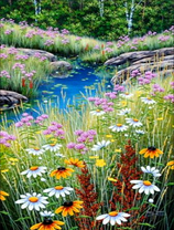 Нежные летние цветы вдоль реки