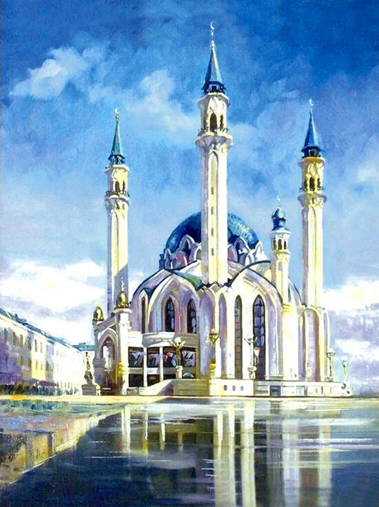 Алмазная мозаика 40x50 Мечеть Кул Шариф на фоне летнего неба